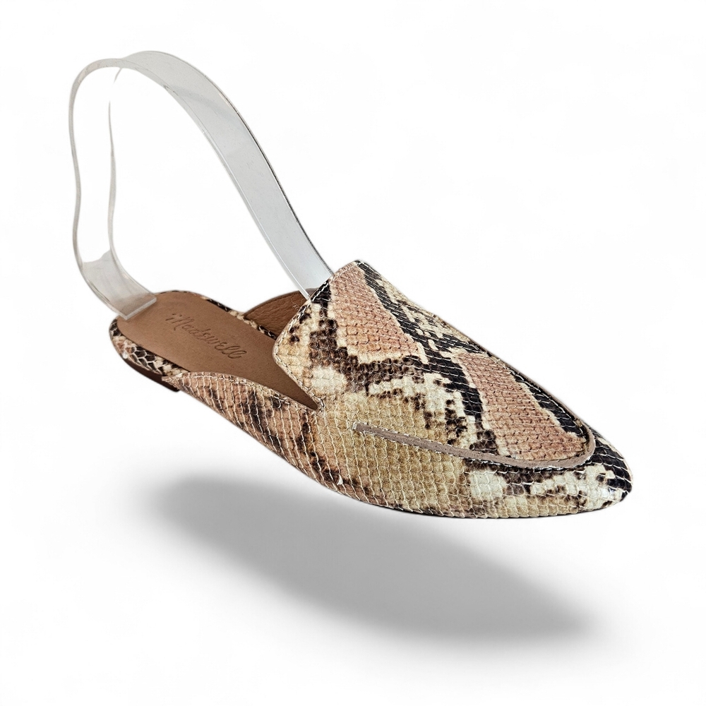 Madewell The Frances Loafer Mule 6.5 Snake Embossed Leather Slip On Shoes Brown
